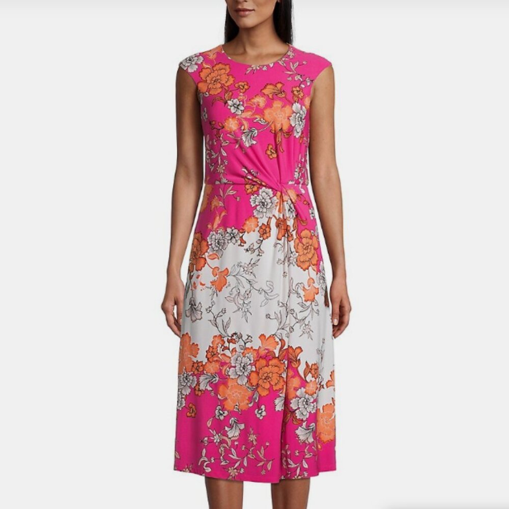 VINCE CAMUTO Floral Twist Knot-Waist Midi Dress with Pockets Size 2